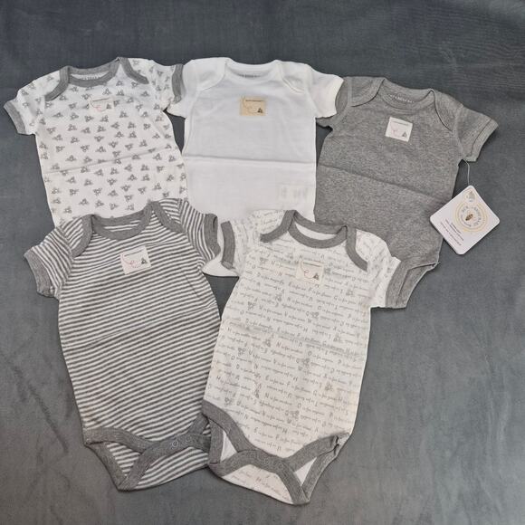 NEW Burt's Bees Bee Essentials Organic Short Sleeve Baby Bodysuits Onsies 5 Pack - Picture 1 of 6